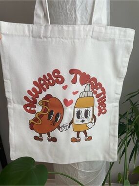 Playful Hotdog & Mustard Canvas Tote - White